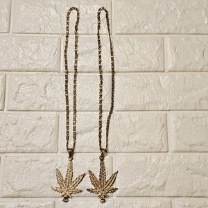 2 pr Gold Tone Leaf Necklace